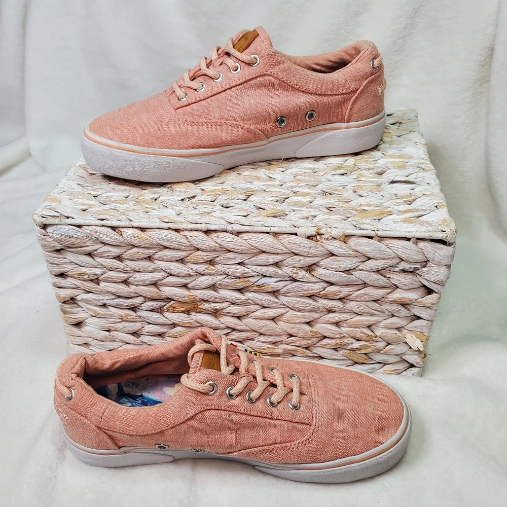 Guy Harvey Pink Sz 7.5 Atlantic Linen Sneakers Shoes Boat Nautical Shoe Seaside‎